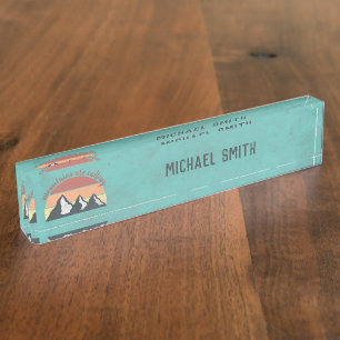 Vintage pastels mountains are calling monogram desk name plate