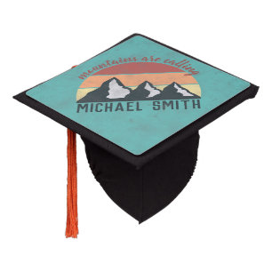 Vintage pastels mountains are calling monogram graduation cap topper