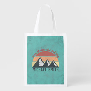 Vintage pastels mountains are calling monogram grocery bag