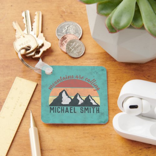 Vintage pastels mountains are calling monogram keychain