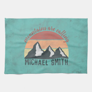 Vintage pastels mountains are calling monogram kitchen towel