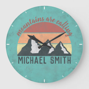 Vintage pastels mountains are calling monogram large clock