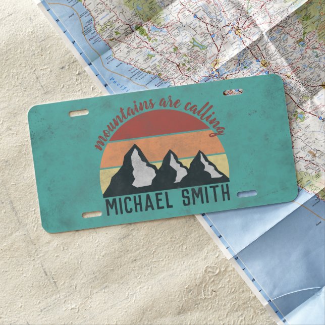 Vintage pastels mountains are calling monogram license plate (In Situ)