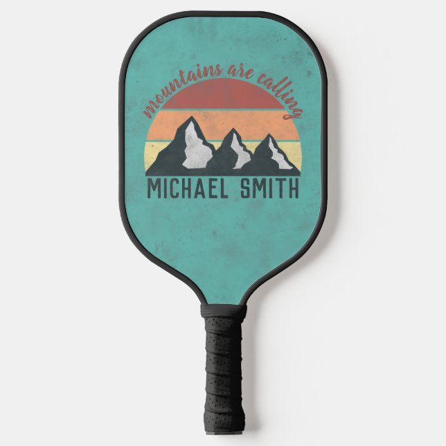 Vintage pastels mountains are calling monogram pickleball paddle (Front)