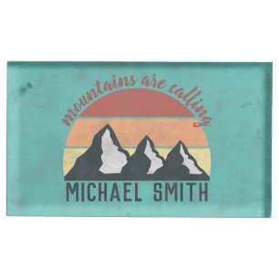 Vintage pastels mountains are calling monogram place card holder
