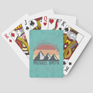 Vintage pastels mountains are calling monogram poker cards