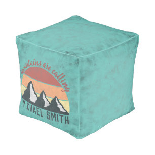 Vintage pastels mountains are calling monogram pouf