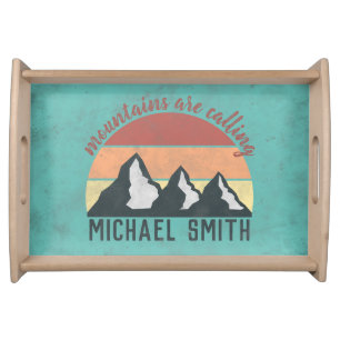 Vintage pastels mountains are calling monogram serving tray
