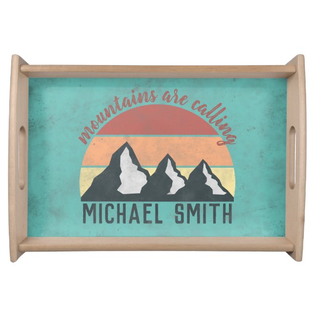 Vintage pastels mountains are calling monogram serving tray (Front)
