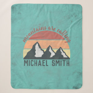 Vintage pastels mountains are calling monogram sherpa blanket