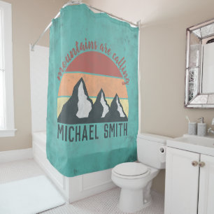 Vintage pastels mountains are calling monogram shower curtain