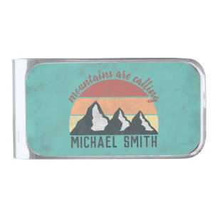 Vintage pastels mountains are calling monogram silver finish money clip