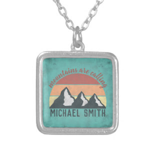 Vintage pastels mountains are calling monogram silver plated necklace