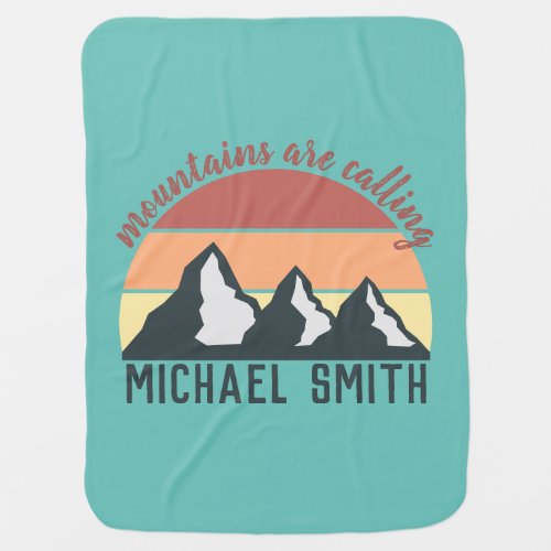 Vintage pastels mountains are calling monogram sky baby blanket