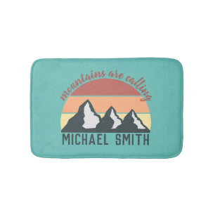 Vintage pastels mountains are calling monogram sky bath mat