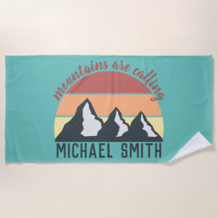 Vintage pastels mountains are calling monogram sky beach towel