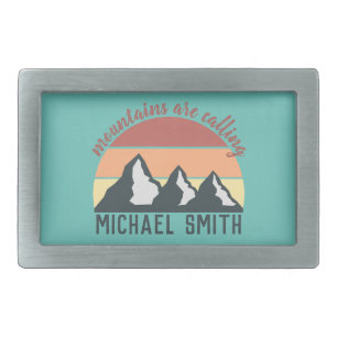 Vintage pastels mountains are calling monogram sky belt buckle