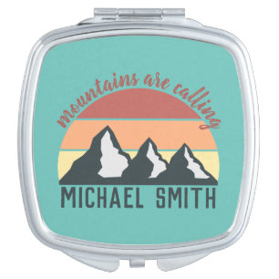 Vintage pastels mountains are calling monogram sky compact mirror