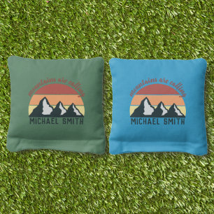 Vintage pastels mountains are calling monogram sky cornhole bags