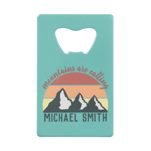 Vintage pastels mountains are calling monogram sky credit card bottle opener