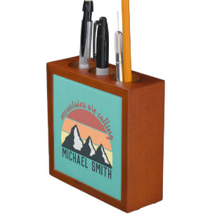 Vintage pastels mountains are calling monogram sky desk organizer