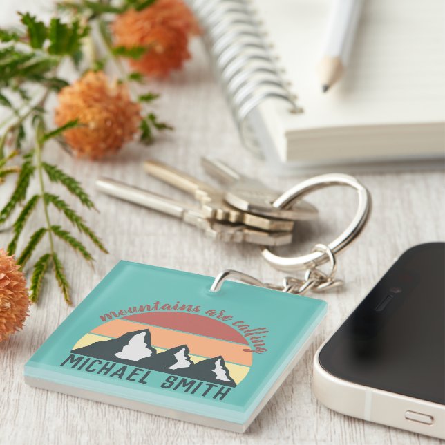 Vintage pastels mountains are calling monogram sky keychain (Front Right)