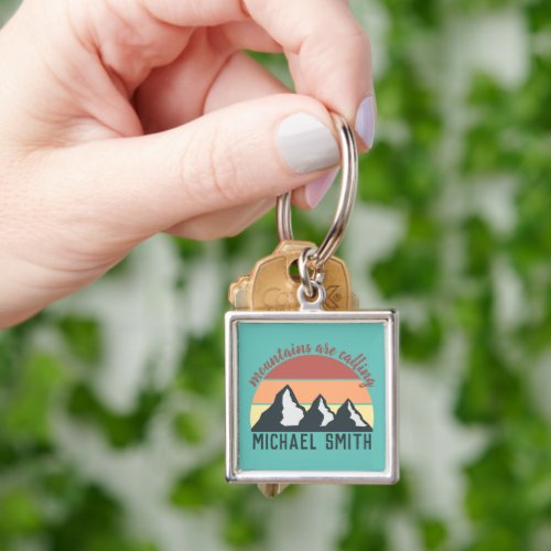 Vintage pastels mountains are calling monogram sky keychain