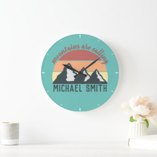 Vintage pastels mountains are calling monogram sky large clock