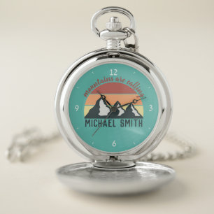 Vintage pastels mountains are calling monogram sky pocket watch