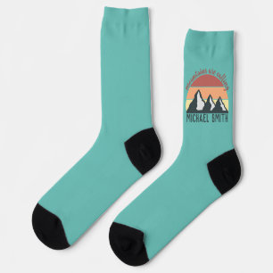 Vintage pastels mountains are calling monogram sky socks
