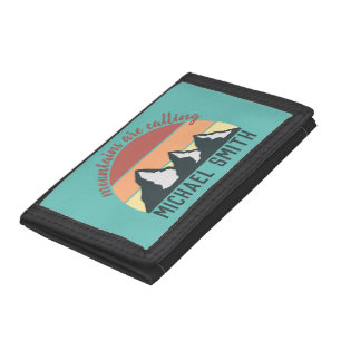 Vintage pastels mountains are calling monogram sky trifold wallet