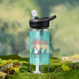 Vintage pastels mountains are calling monogram sky water bottle