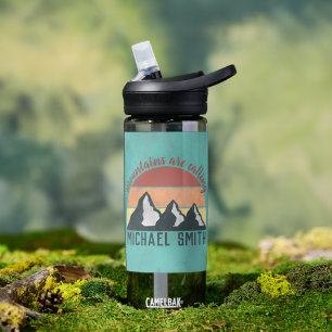 Vintage pastels mountains are calling monogram water bottle