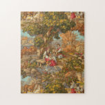 Vintage Pastoral Country Scene Jigsaw Puzzle<br><div class="desc">Charming late 19th century rustic scene featuring peasant family resting under a tree near a duck-filled pond surrounded by a well,  goatherd with goat,  trees,  cottages and flowers.</div>