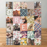 Vintage Patchwork Effect Quilt Pattern Photo Fleece Blanket<br><div class="desc">Vintage patchwork blanket featuring 15 photos for you to change to your own,  a variety of quilt pattern squares,  and the word "DREAM" that can also be personalized. ATTENTION: This is a full printed blanket creating a patchwork effect,  the patches are not sewn together like a traditional quilt.</div>