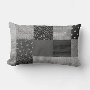 vintage patchwork fabric design black and white lumbar pillow