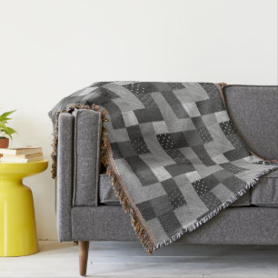 vintage patchwork fabric design black and white throw blanket