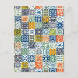 Vintage Patchwork Fabric Postcard