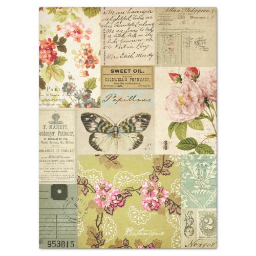Vintage Patchwork Floral Butterfly Decoupage Tissue Paper