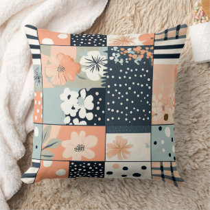 Vintage Patchwork Floral Quilt in Soft Pastel Tone Throw Pillow