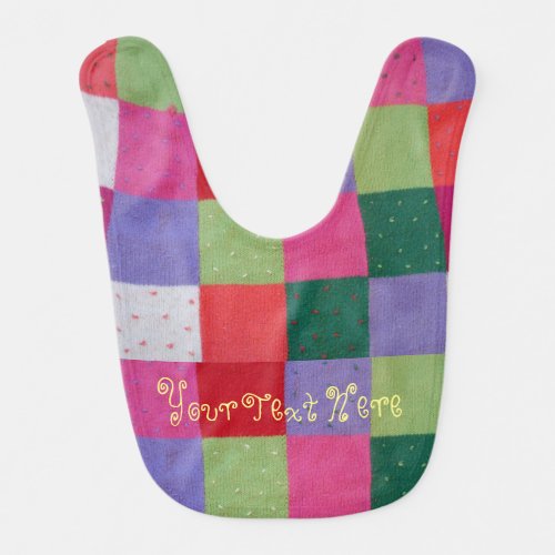 vintage patchwork knitting colorful baby bib