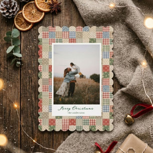 Vintage Patchwork Pastel Colors Holiday One Photo Card