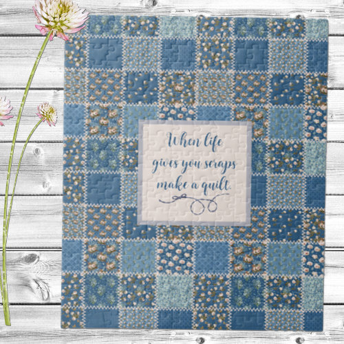 Vintage Patchwork Print Dusty Blues Jigsaw Puzzle