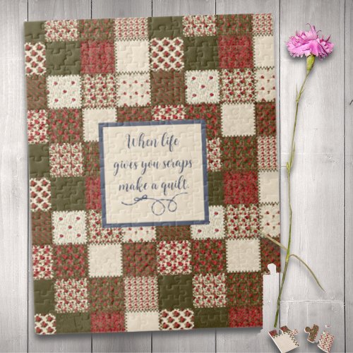 Vintage Patchwork Print Rustic Reds Jigsaw Puzzle