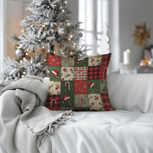 Vintage Patchwork Quilt Christmas Throw Pillow