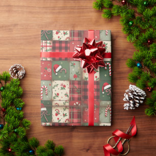 Vintage Patchwork Quilt Christmas Wrapping Paper