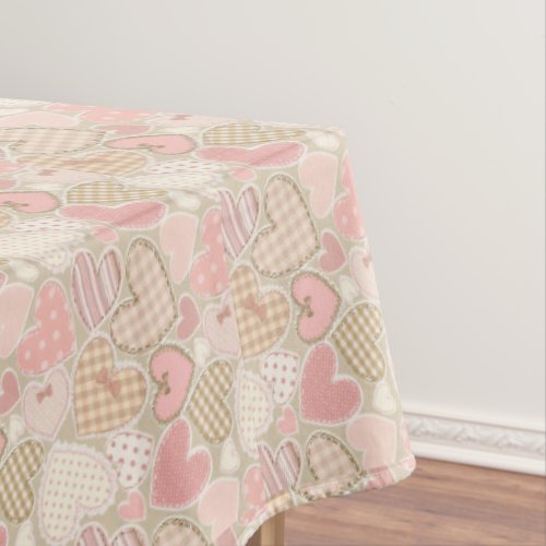 Vintage Patchwork Quilt Pattern Pink Hearts Bows Tablecloth