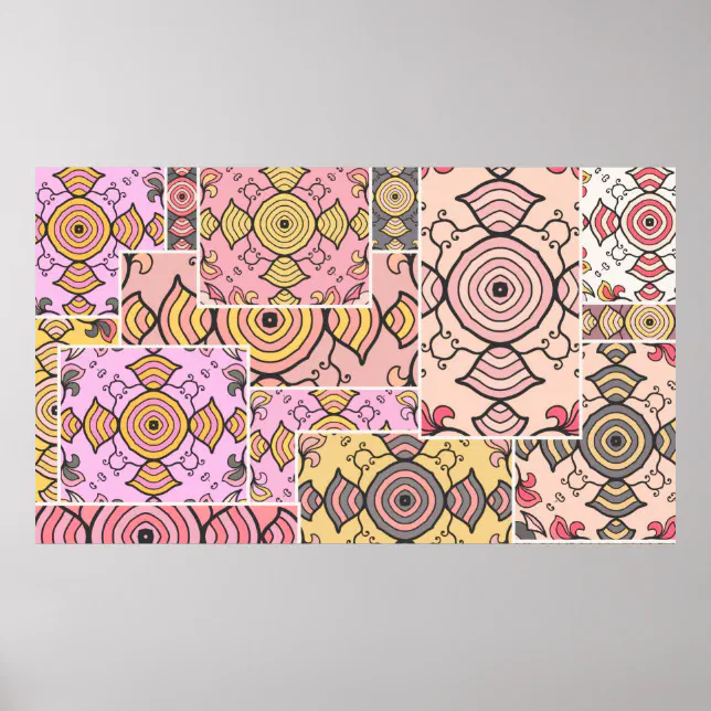 Patchwork Poster Design Vintage patchwork quilt pattern. Vintage decorativ Poster | Zazzle