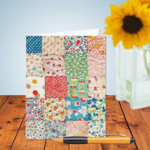 Vintage Patchwork Quilt Print Card