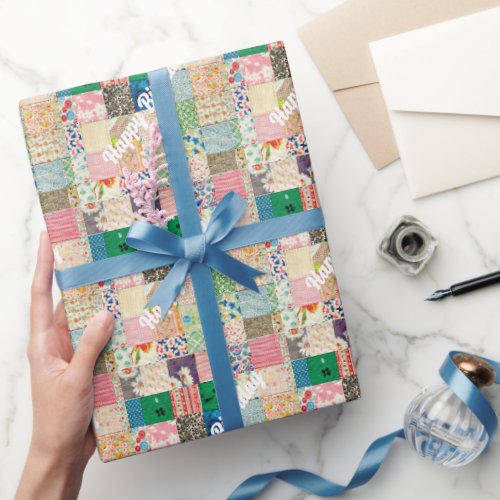 Vintage Patchwork Quilt Print Wrapping Paper
